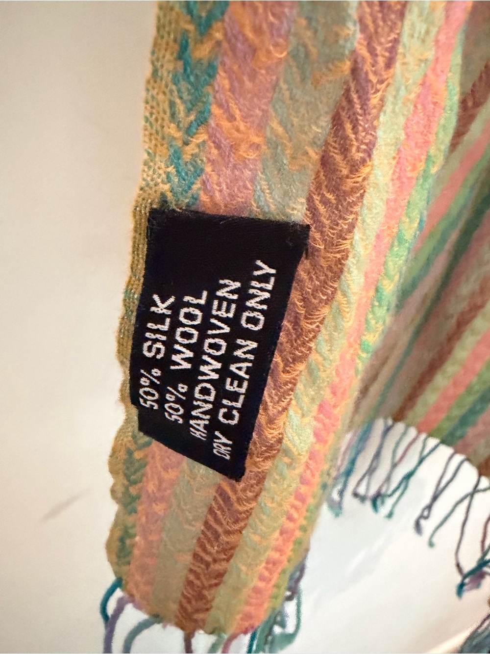 Pastel Stripe Wool + Silk Blend Scarf/Shawl - Picture 3 of 5